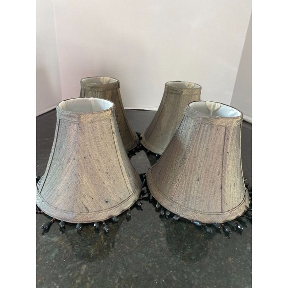 Greenish/Blackish/Grayish 6" Chandelier Shades, Black Beaded Fringe (Qty. 4) - Picture 1 of 8